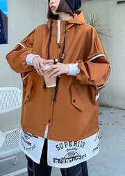Unique Caramel Pockets Button Zippered Fall Patchwork Long sleeve Coat - SooLinen