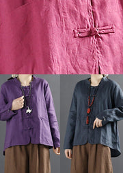 Unique Chinese Button Tops Women Sleeve Blue Blouse - SooLinen