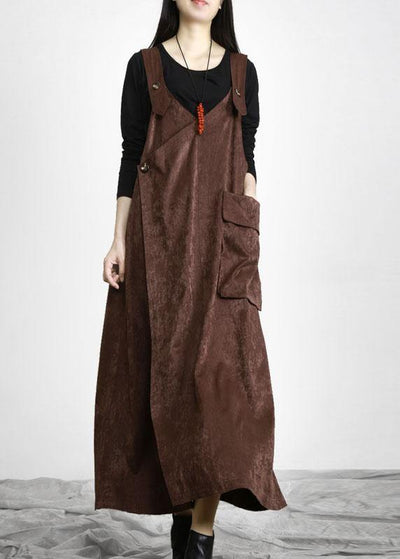 Unique Chocolate Button Asymmetrical Design Carpenter Holiday Dress Fall - SooLinen