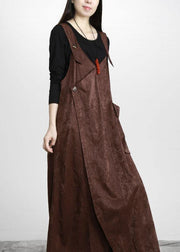Unique Chocolate Button Asymmetrical Design Carpenter Holiday Dress Fall - SooLinen