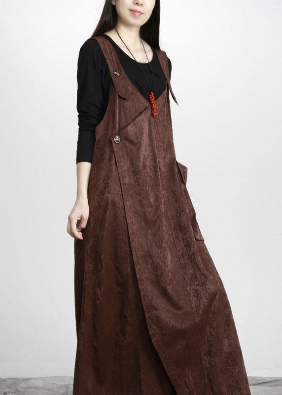 Unique Chocolate Button Asymmetrical Design Carpenter Holiday Dress Fall - SooLinen