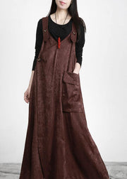 Unique Chocolate Button Asymmetrical Design Carpenter Holiday Dress Fall - SooLinen