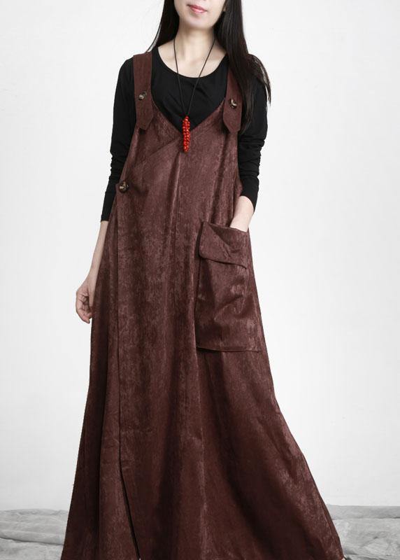 Unique Chocolate Button Asymmetrical Design Carpenter Holiday Dress Fall - SooLinen