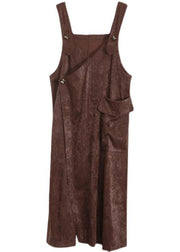 Unique Chocolate Button Asymmetrical Design Carpenter Holiday Dress Fall - SooLinen