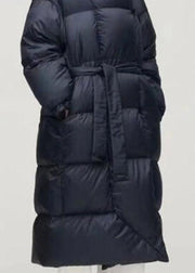 Unique Navy hooded Pockets Thick Winter Duck Down Coat