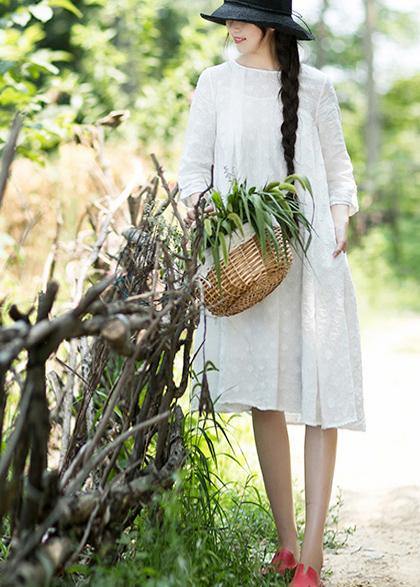 Unique O-Neck Summer Wardrobes Inspiration White Dress - SooLinen