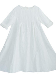 Unique O-Neck Summer Wardrobes Inspiration White Dress - SooLinen