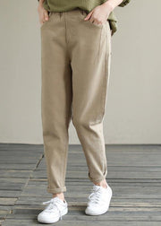 Unique Spring Chothes Plus Size Clothing Khaki Elastic Waist Jeans - SooLinen