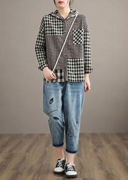 Unique Spring Trousers Casual Denim Blue Wardrobes Elastic Waist Leaf Pant - SooLinen