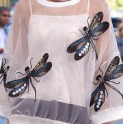 Unique Style Woman Summer Black White Sheer Mesh Tee Top - SooLinen