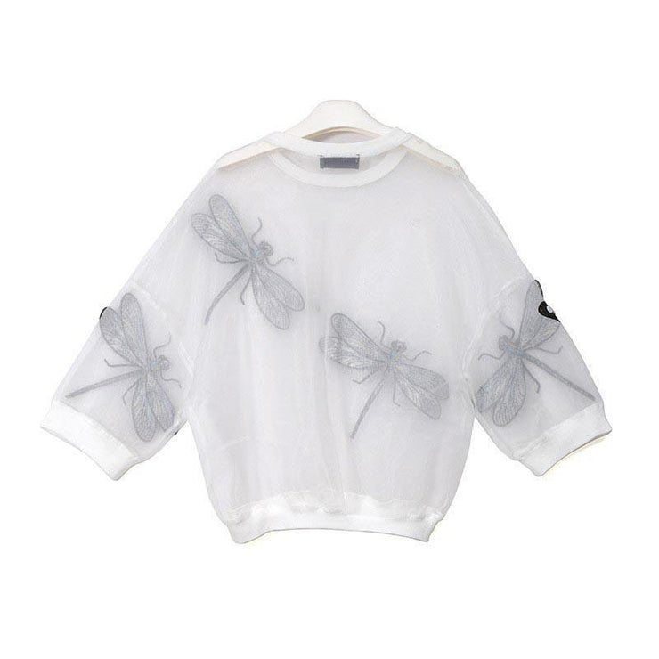Unique Style Woman Summer Black White Sheer Mesh Tee Top - SooLinen
