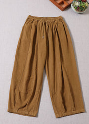 Unique Yellow Cinched Patchwork Cotton Pants Spring