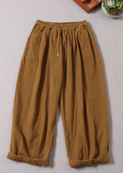 Unique Yellow Cinched Patchwork Cotton Pants Spring