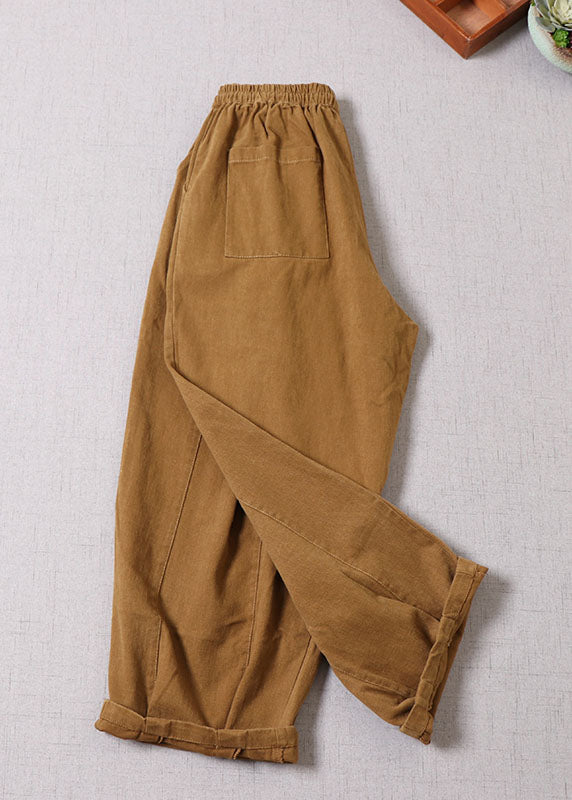 Unique Yellow Cinched Patchwork Cotton Pants Spring