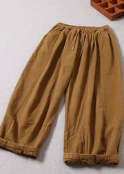 Unique Yellow Cinched Patchwork Cotton Pants Spring
