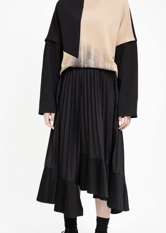 Unique asymmetric cotton patchwork tunic dress Sewing black Cinched Art Dress - SooLinen