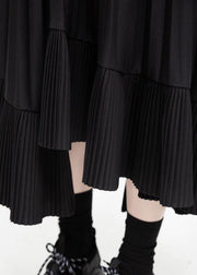 Unique asymmetric cotton patchwork tunic dress Sewing black Cinched Art Dress - SooLinen