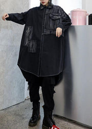 Unique asymmetric hem Fine outfit black Art women coats fall - SooLinen