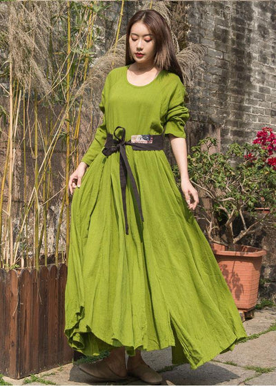 Unique big hem cotton Robes Inspiration olive Dresses summer - SooLinen