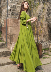 Unique big hem cotton Robes Inspiration olive Dresses summer - SooLinen
