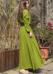 Unique big hem cotton Robes Inspiration olive Dresses summer - SooLinen