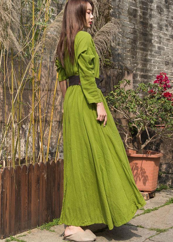 Unique big hem cotton Robes Inspiration olive Dresses summer - SooLinen