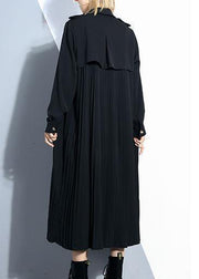 Unique black Plus Size trench coat Outfits patchwork pleated coat - SooLinen