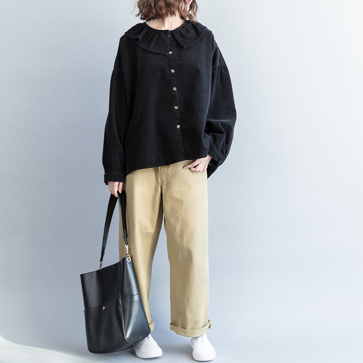 Unique cotton clothes For Women 2025 Ruffled Ideas black short blouses spring