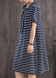 Unique cotton clothes Women Casual Classic Wild Striped Hooded Loose Dress - SooLinen