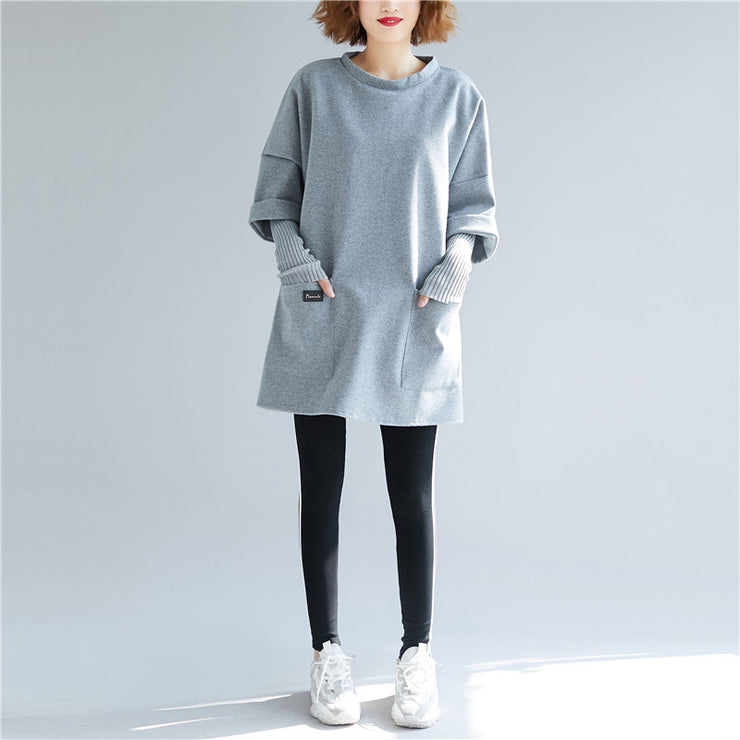 Unique gray cotton women Organic Christmas Gifts false two pieces tops