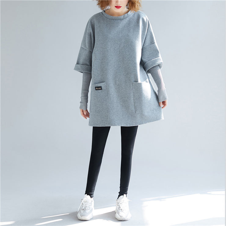 Unique gray cotton women Organic Christmas Gifts false two pieces tops