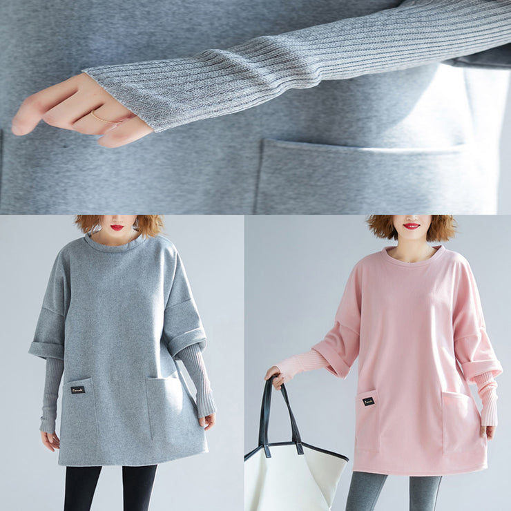 Unique gray cotton women Organic Christmas Gifts false two pieces tops