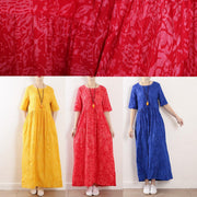 Unique half sleeve linen clothes For Women Sewing summer Dresses blue - SooLinen