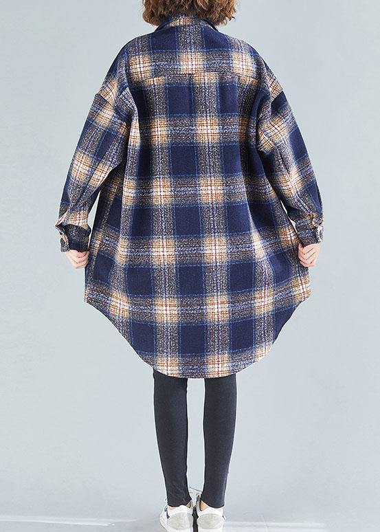 Unique lapel Button cotton shirts women Fashion Ideas navy orange plaid shirts - SooLinen