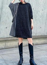 Unique o neck Batwing Sleeve Cotton Tunic pattern black Dress - SooLinen