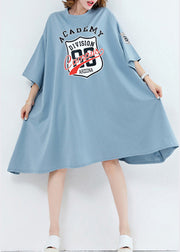 Unique o neck asymmetric Cotton dresses 2025 Work light blue Midi Dresses Summer