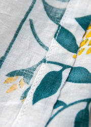 Unique o neck exra large hem linen dress pattern white print Dresses summer - SooLinen
