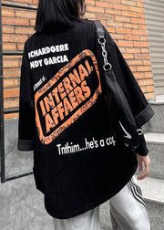 Unique o neck half sleeve clothes For Women black Letter top - SooLinen