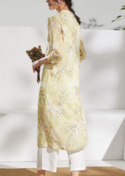 Unique o neck patchwork linen summer clothes Runway yellow print Dresses - SooLinen