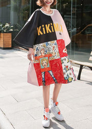 Unique patchwork color prints Cotton Wardrobes o neck cotton Dress - SooLinen