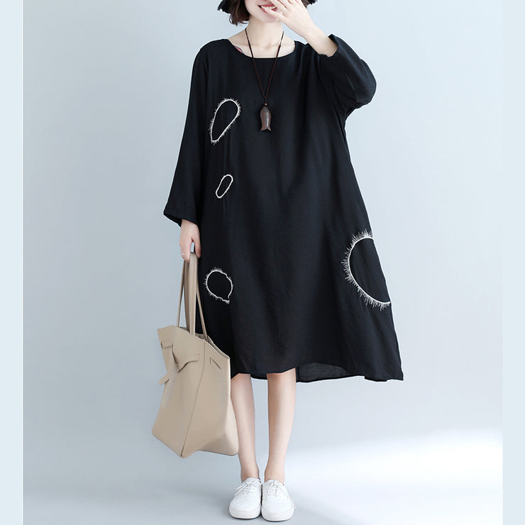 Einzigartige Taschen Baumwollkleidung plus Größe Kleiderschränke schwarzes lockeres Kleid