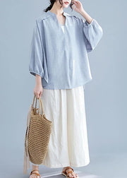 Unique v neck batwing sleeve cotton linen tops women gray Plus Size blouses summer - SooLinen