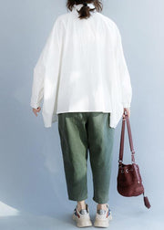 Unique white cotton shirts women loose hem box fall shirts - SooLinen
