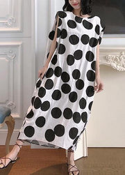 Unique white dotted cotton clothes sleeveless A Line summer Dresses - SooLinen