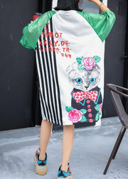 Unique white short sleeve cotton Long Shirts prints Maxi Dress - SooLinen