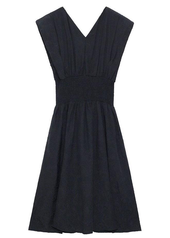 Vintage Black Cinched V Neck Sleeveless Summer Maxi Dresses - SooLinen