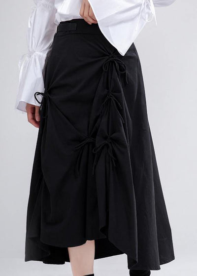 Vintage Black Cinched low high design Skirts Summer - SooLinen