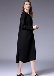Vintage Black wrinkled asymmetrical design Side open Long Dresses Fall