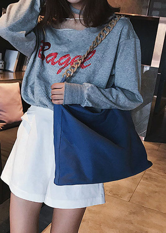 Vintage Blue Solid Canvas Tote Handbag