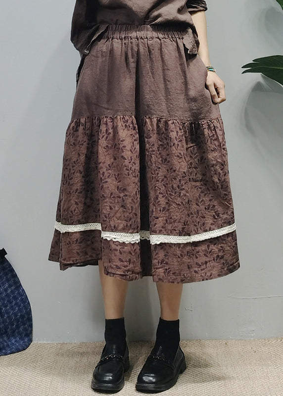 Boutique Coffee Print Patchwork A Line Skirt Summer main image 0